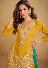 Real Chinon Embroidered & Handwork Salwar Suit with Dupatta & Plazzo