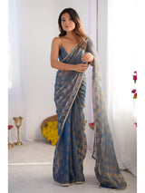 NC Box Chiffon Saree with Moti Lace Border – Elegant Party Wear