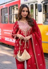 Premium Simar Silk Embroidered Salwar Suit with Mirror Work & Organza Dupatta – Sizes XL & XXL