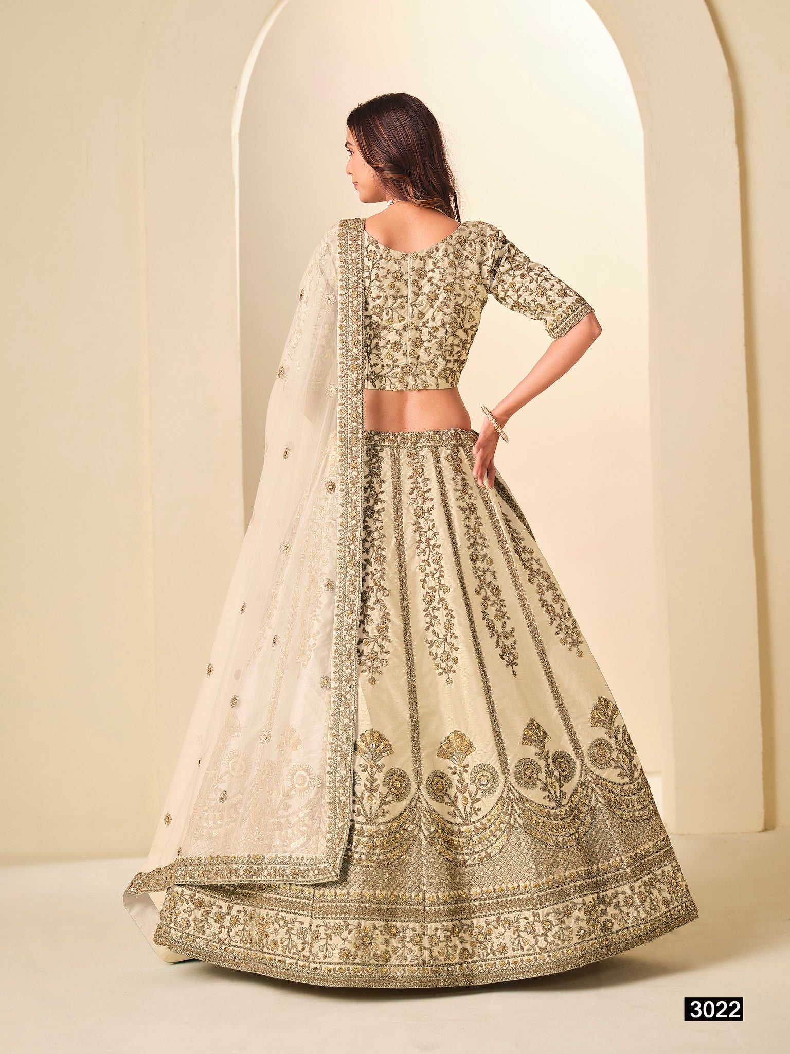 Art Silk Beige Lehenga Choli with Net Dupatta & Can-Can – Festive Wear by Kotasilk