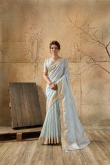 Sky Blue Soft Organza Silk Saree with Gold Zari Border | Indian Wedding Saree | Designer Party Wear Saree for Women