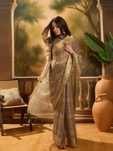 Elegant Khadi Organza Jacquard Saree with Matching Blouse – Festive & Wedding Wear