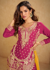 Real Chinon Embroidered & Handwork Salwar Suit with Dupatta & Plazzo