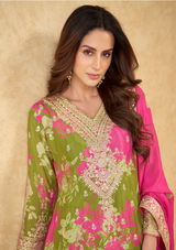 Real Chinon Embroidered Salwar Suit with Handwork & Dupatta