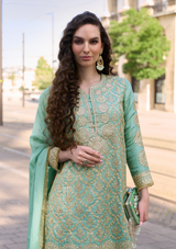 Premium Simar Silk Embroidered Salwar Suit with Mirror Work & Organza Dupatta – Sizes XL & XXL