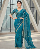 Fandy Satin Silk Saree with Designer Sequins & Zari Embroidery Cutwork Border | Festive Wedding Saree with Unstitched Blouse