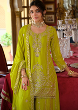 Heavy Chinon Embroidered Salwar Suit with Dupatta & Plazzo – Sizes M to 3XL