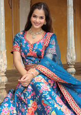 Blue Art Silk Lehenga Choli with Embroidered Dupatta