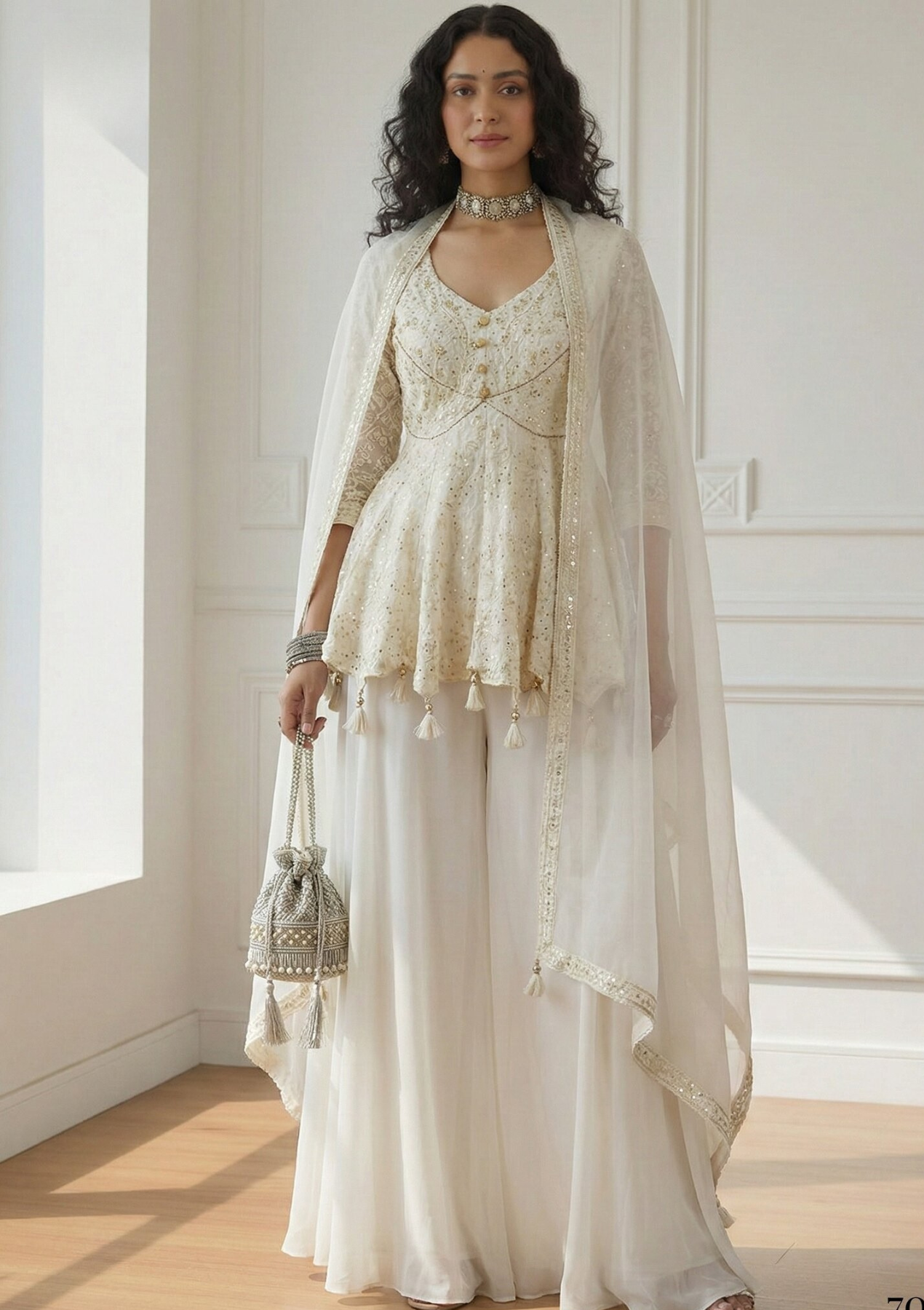 Georgette Top Sharara & Dupatta Set with Santoon Inner – Indo Western Wear