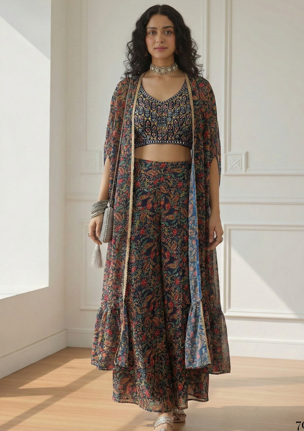 Georgette Blouse Sharara & Cape Set with Santoon Inner – Indo Western Designer Wear