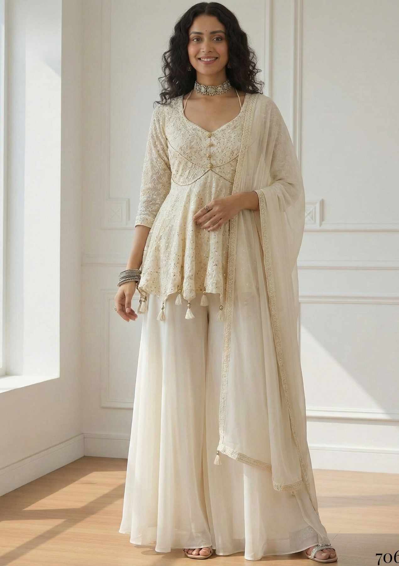 Georgette Top Sharara & Dupatta Set with Santoon Inner – Indo Western Wear