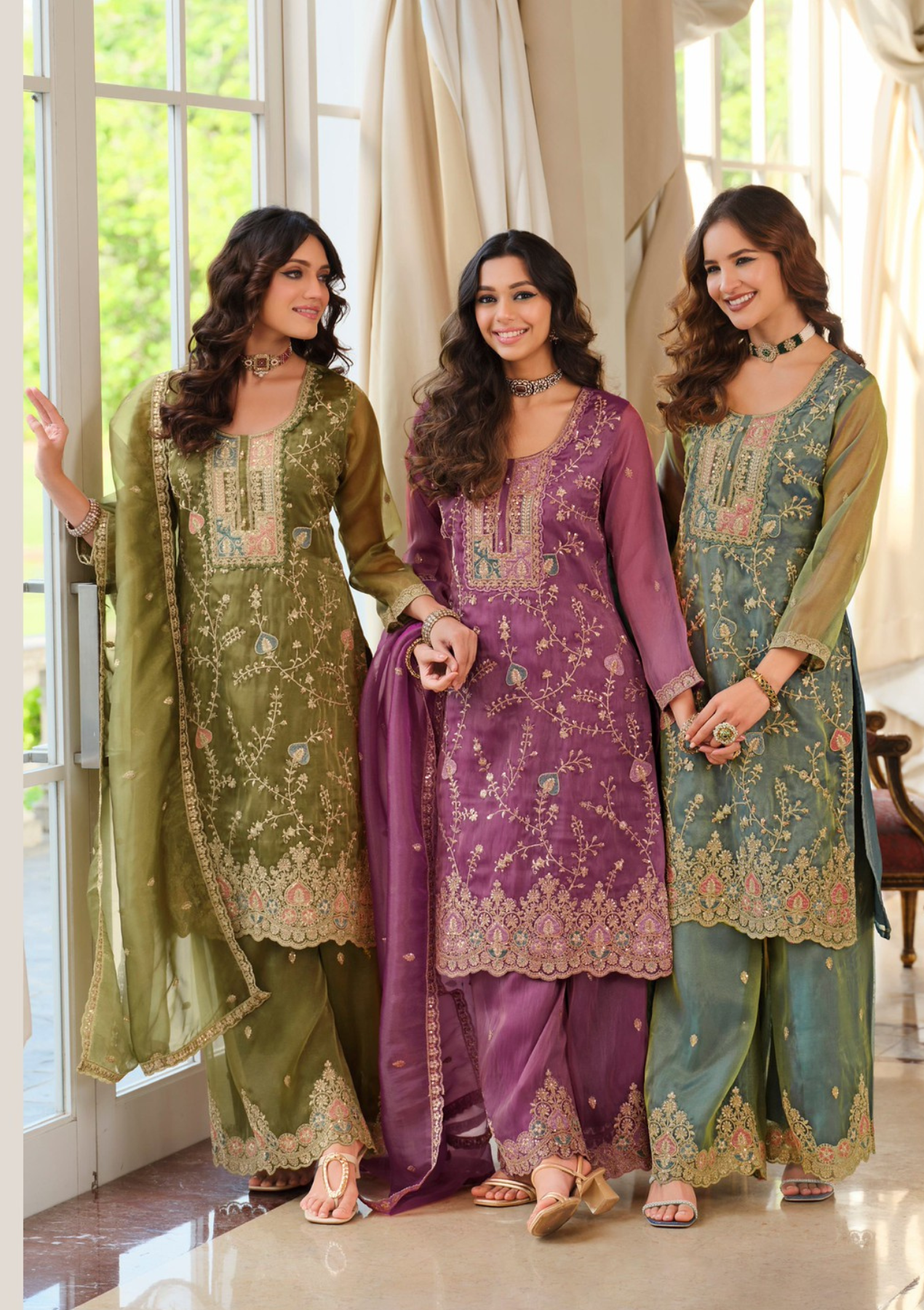 Elegant Simmer Pink Embroidered Salwar Suit with Palazzo & Dupatta – Sizes M to 3XL