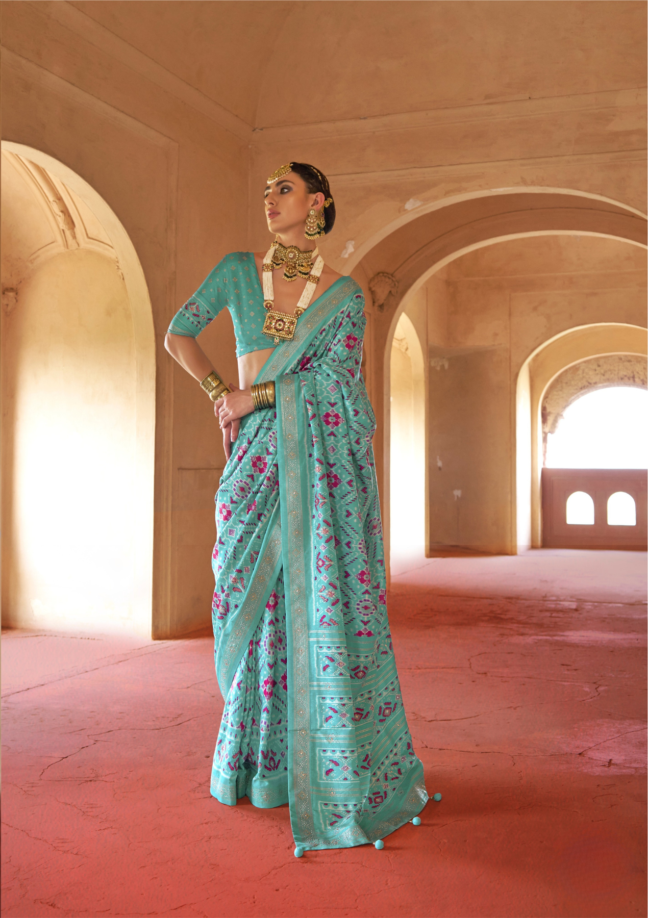 Super Polyester & Viscose Saree with Traditional Patola Design – Party & Festival Wear