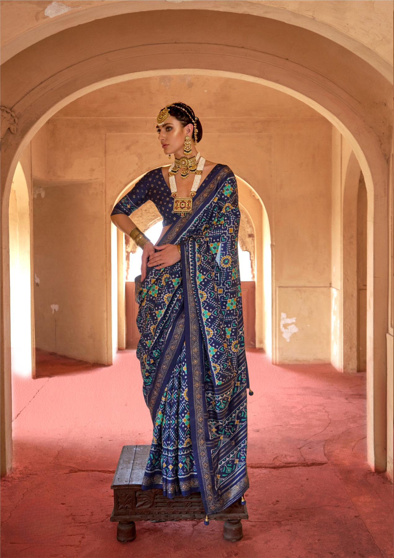 Super Polyester & Viscose Saree with Traditional Patola Design – Party & Festival Wear
