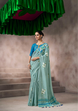 Chic Viscose Cotton Saree | Fancy Worked Blouse | Elegant Tassels | Festive Wear