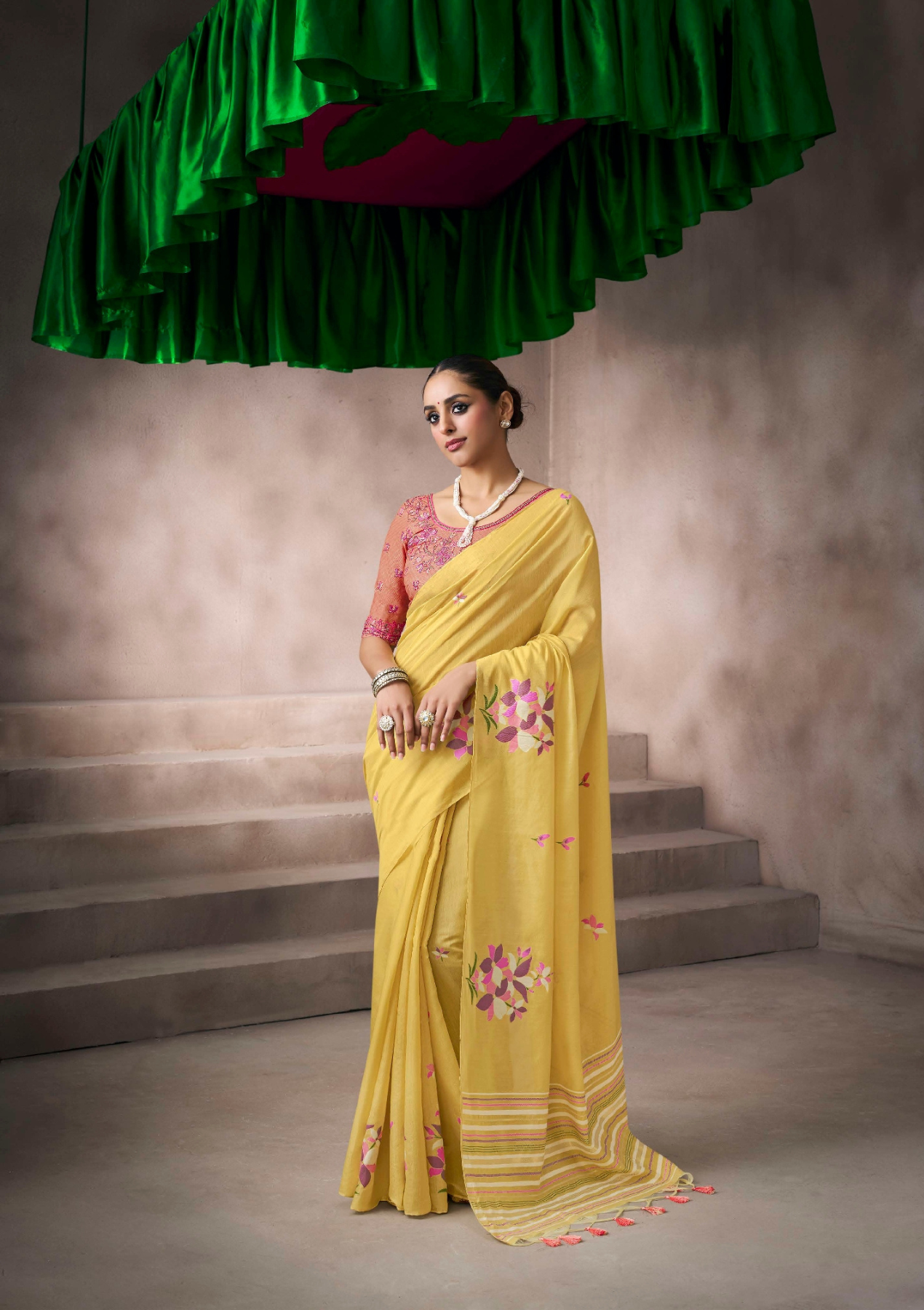 Chic Viscose Cotton Saree | Fancy Worked Blouse | Elegant Tassels | Festive Wear