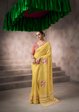 Chic Viscose Cotton Saree | Fancy Worked Blouse | Elegant Tassels | Festive Wear