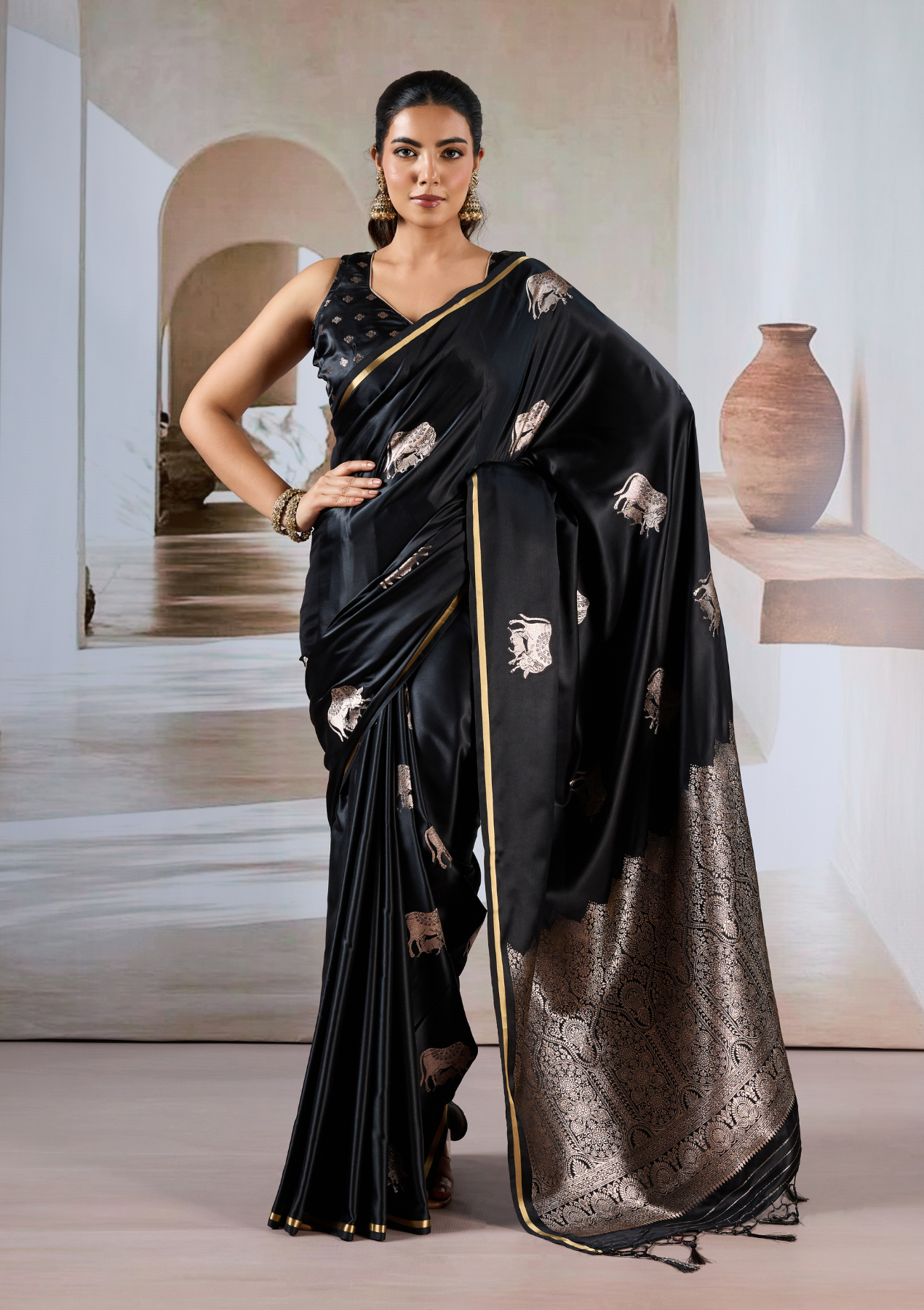 Pure Satin Handloom Pichwai Saree with Traditional Weaving – Festive & Wedding Wear