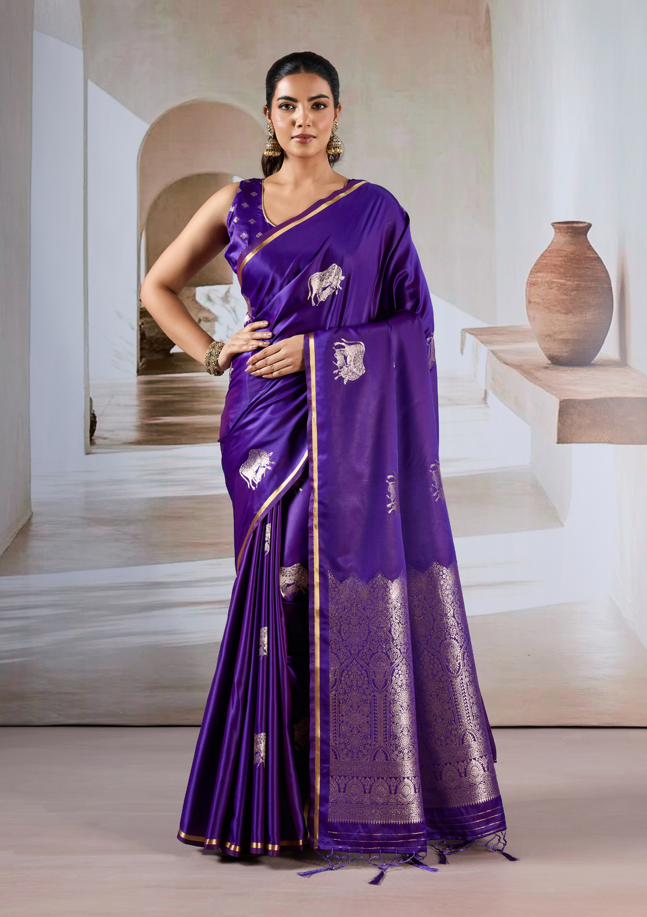 Pure Satin Handloom Pichwai Saree with Traditional Weaving – Festive & Wedding Wear