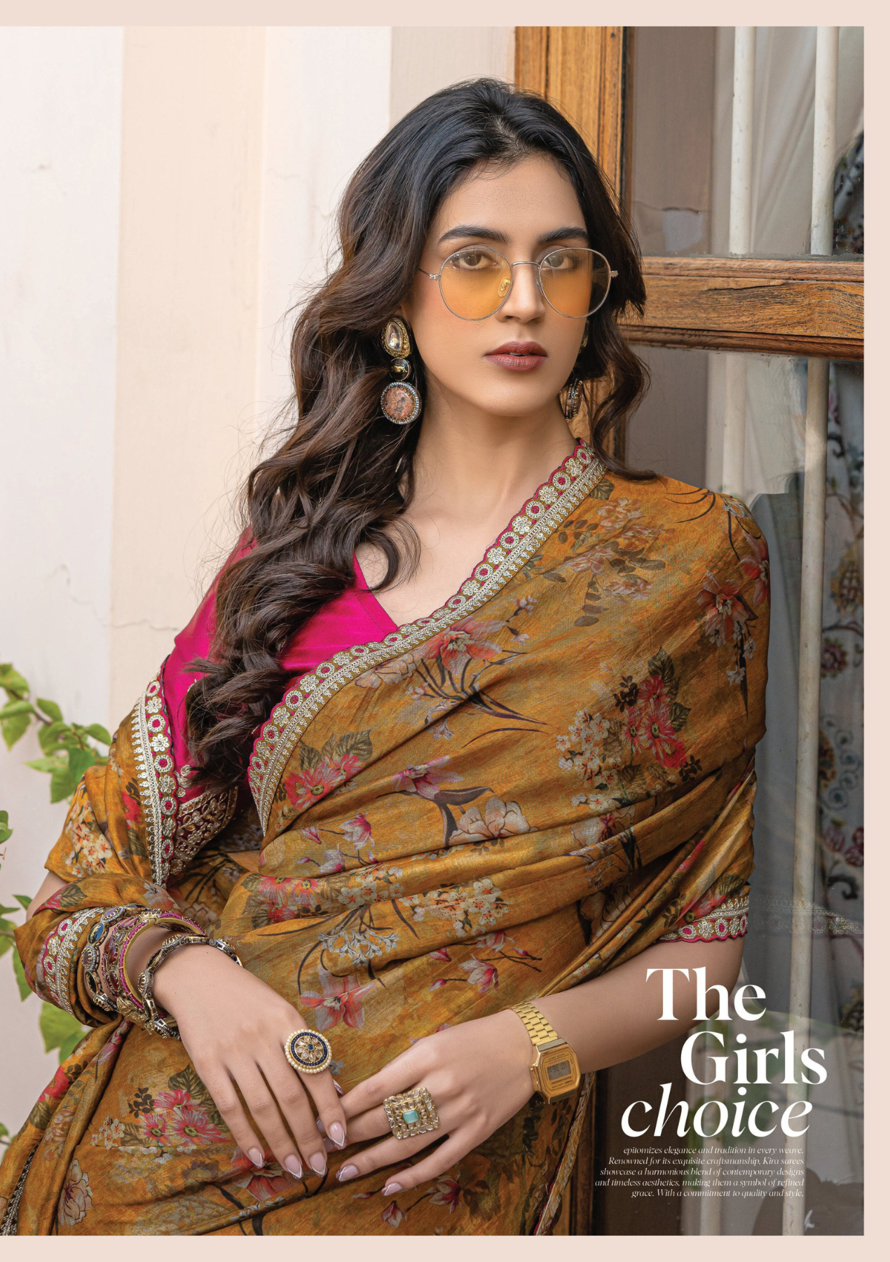 Pure Viscose Dola Silk Saree with Floral Print & Designer Embroidered Blouse – Party & Festive Wear