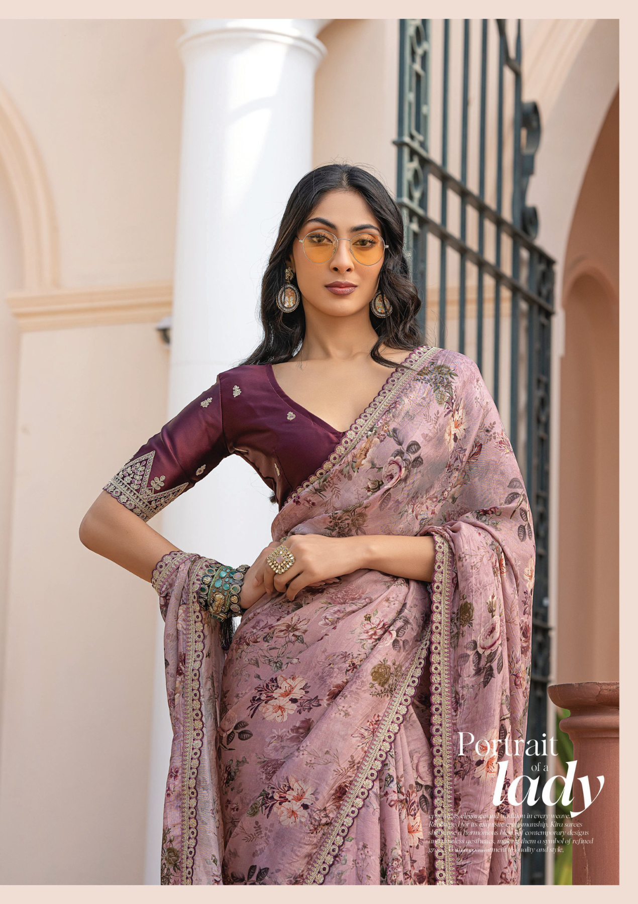 Pure Viscose Dola Silk Saree with Floral Print & Designer Embroidered Blouse – Party & Festive Wear