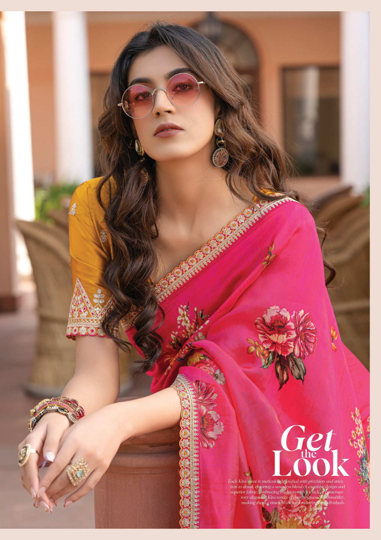 Pure Viscose Dola Silk Saree with Floral Print & Designer Embroidered Blouse – Party & Festive Wear