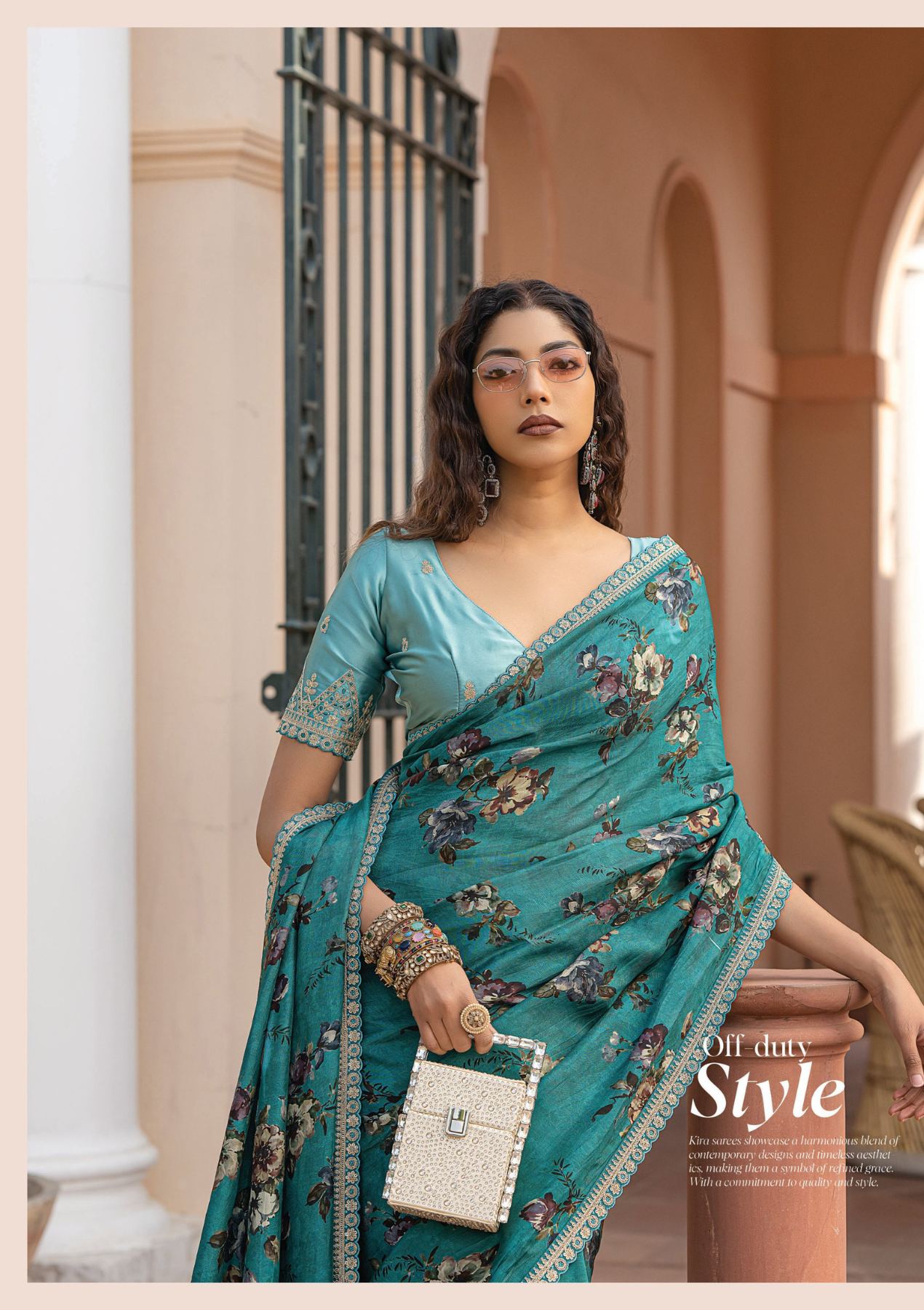 Pure Viscose Dola Silk Saree with Floral Print & Designer Embroidered Blouse – Party & Festive Wear