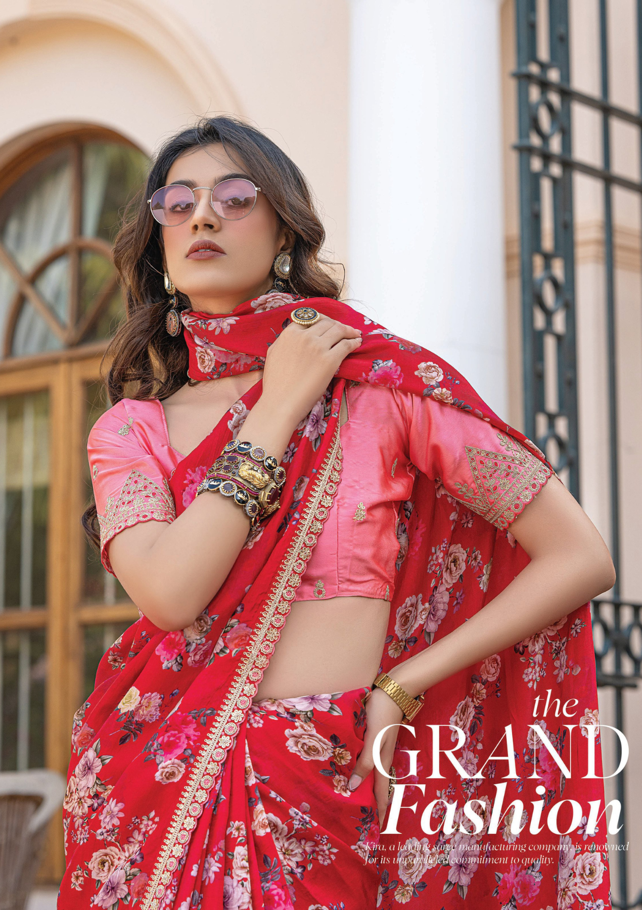 Pure Viscose Dola Silk Saree with Floral Print & Designer Embroidered Blouse – Party & Festive Wear