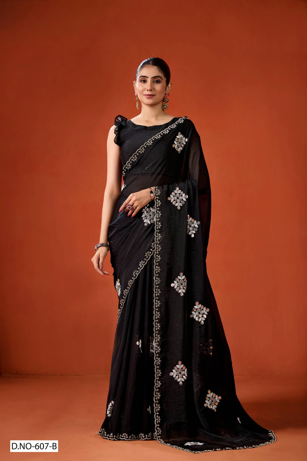 Black color NC Moss Saree with Beads, Sequins & Jarkan Border Work -Kotasilk