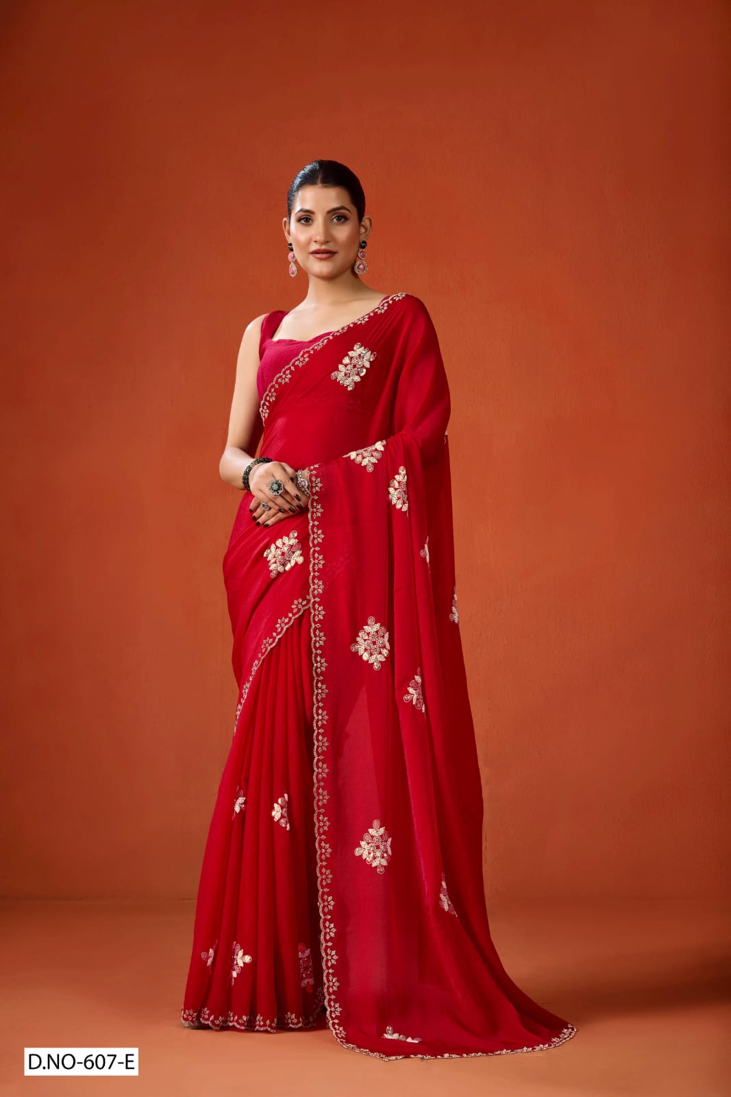 Red color NC Moss Saree with Beads, Sequins & Jarkan Border Work -Kotasilk