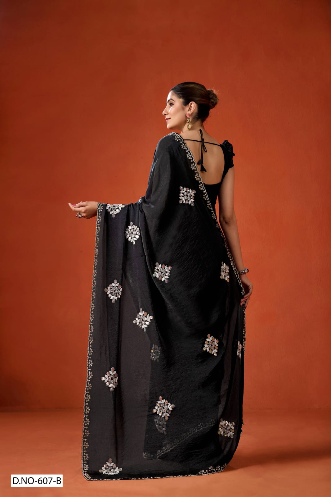 Black color NC Moss Saree with Beads, Sequins & Jarkan Border Work -Kotasilk