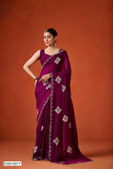 Wine color NC Moss Saree with Beads, Sequins & Jarkan Border Work -Kotasilk