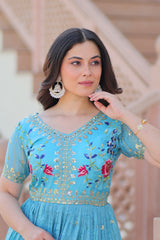 Gold Crush Embroidered Gown with Multi-Thread Zari Sequin Work – V Neck, Full Inner Lining