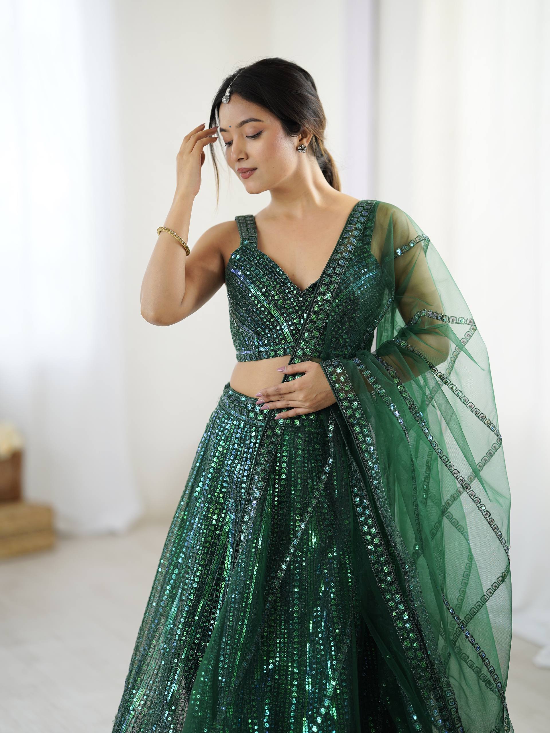 Elegant Net Lehenga | Rainbow Sequins & Dori Work | Wedding & Party Wear
