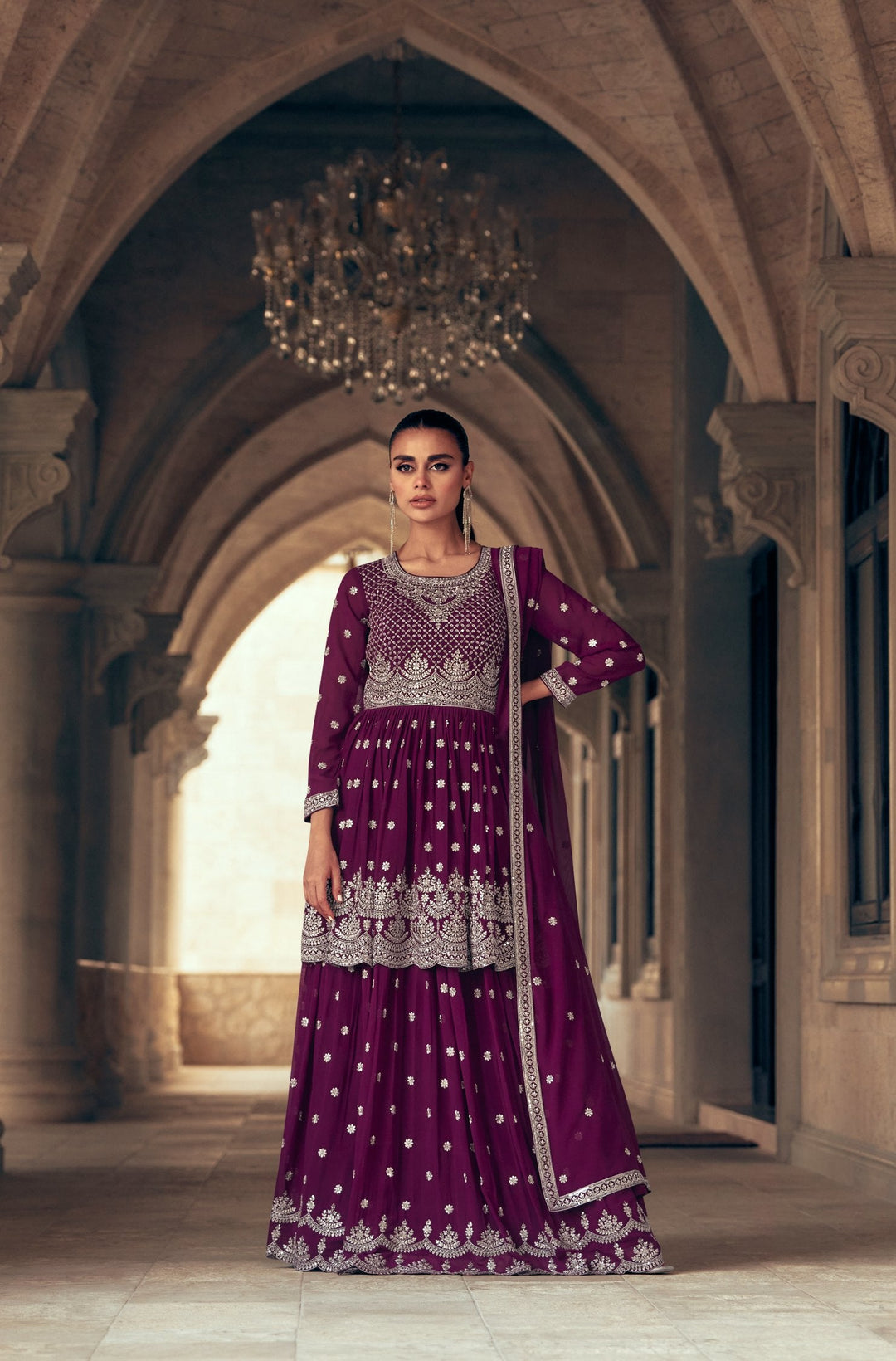 Elegant Purple Real Georgette Salwar Kameez for Parties and Weddings