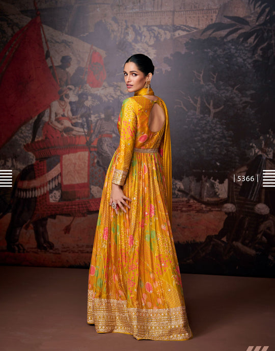 Yellow Georgette Wedding Wear Salwar Suit Collection with Net Dupatta