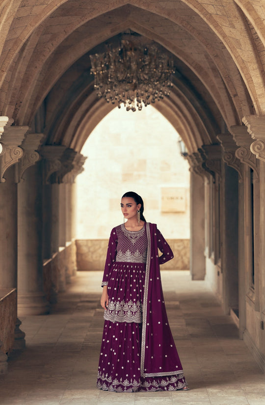 Elegant Purple Real Georgette Salwar Kameez for Parties and Weddings