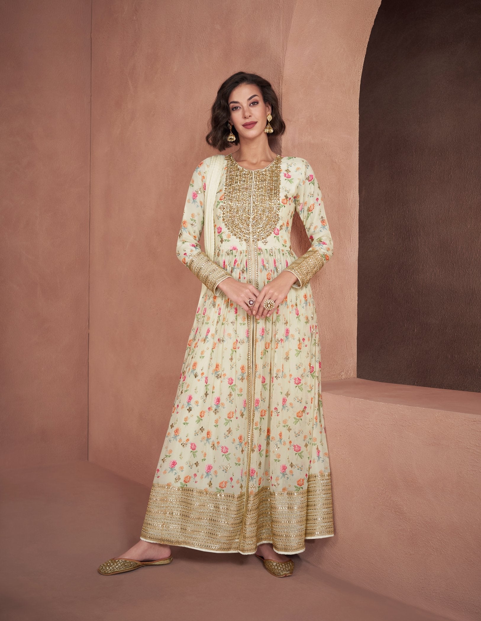 White Georgette and Chinon Silk Sharara Salwar Suit for Elegant Party and Wedding Wear