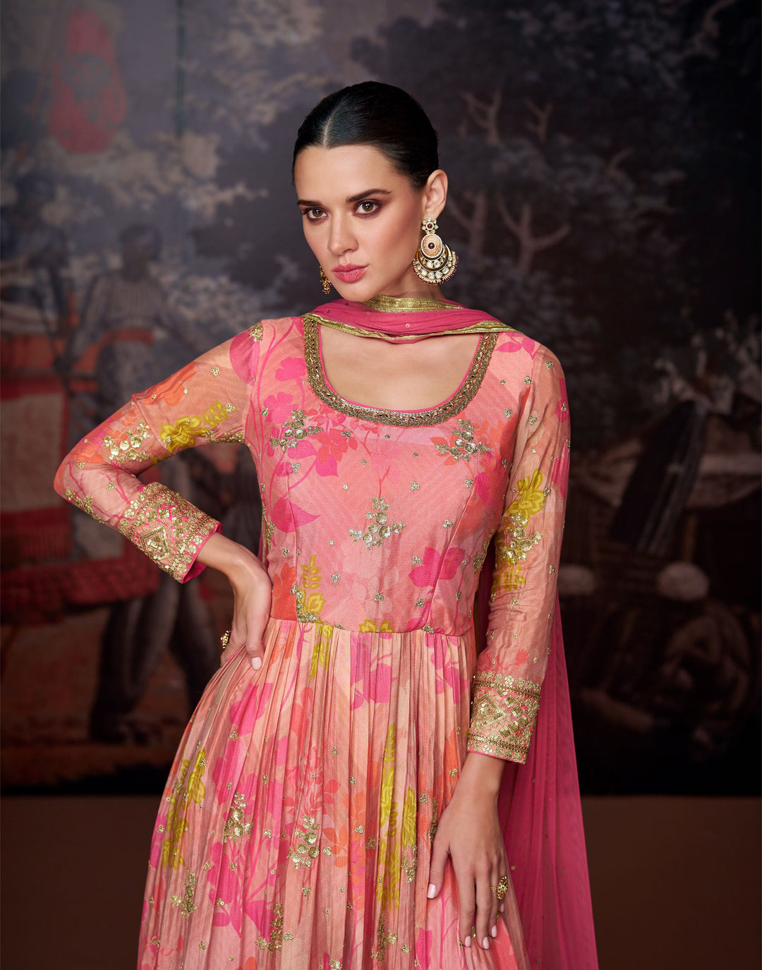 Pink Georgette Wedding Wear Salwar Suit Collection with Net Dupatta
