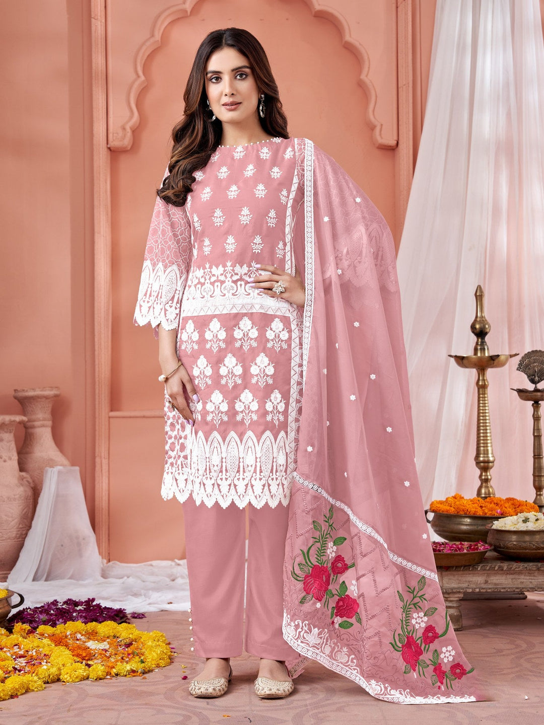Elegant Pink Soft Organza Salwar Suit for Weddings and Parties