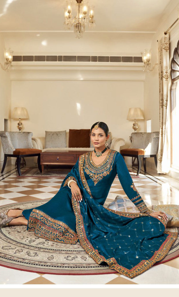 Elegant Blue Soft Silk Salwar Suit: Perfect for Weddings and Parties