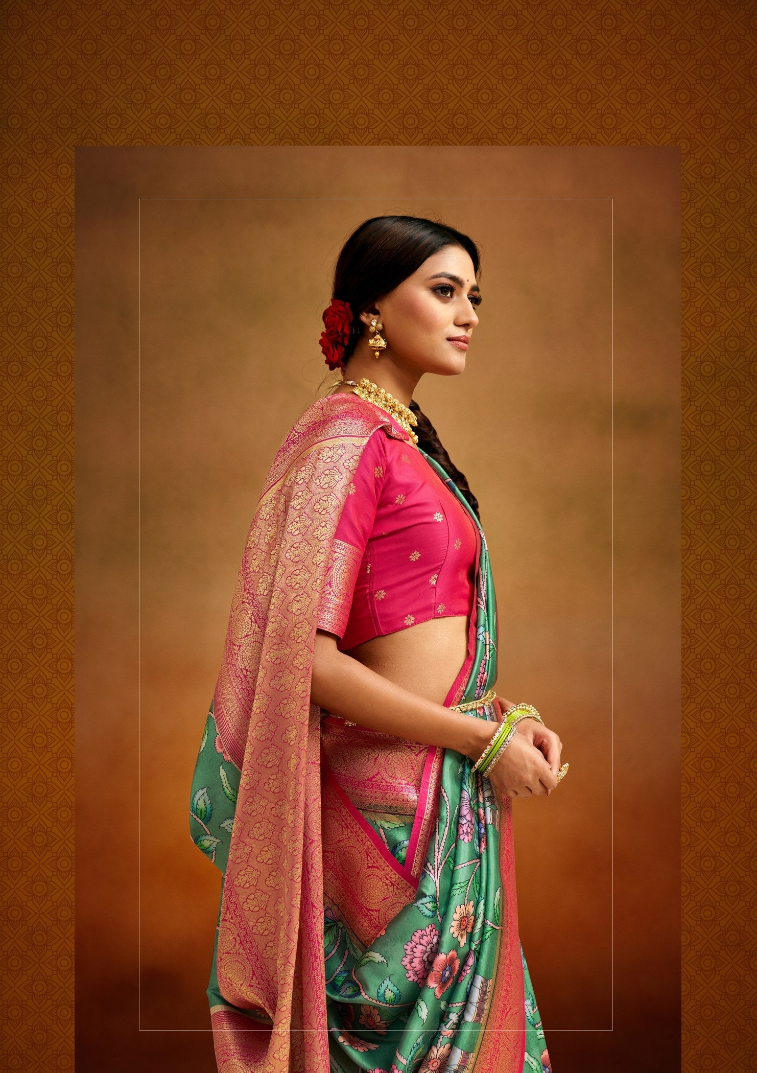 Enchanting SeaBlue Kalamkari Saree from Banaras: Elegance Woven in Every Thread