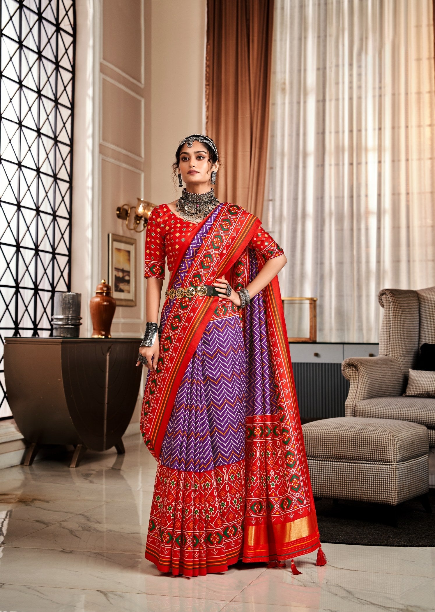 Exquisite RedPurple Pure Tusser Patola Saree with Patola Print for Party & Wedding Wear
