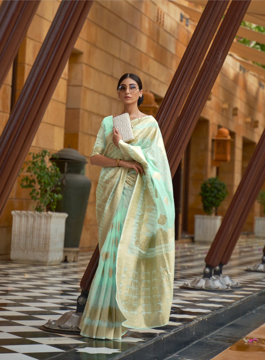 Enchanting Seagreen Silk Saree with Modal Sequins Weaving - Perfect for Parties and Weddings