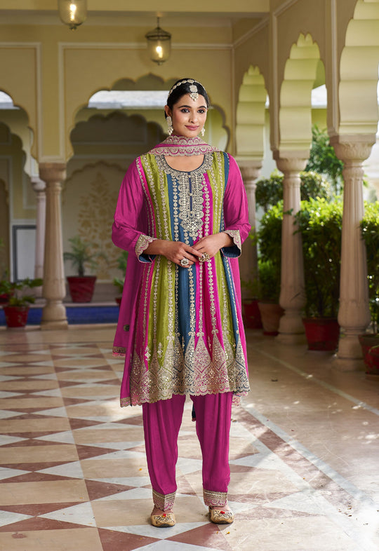 Elegant Pink Chinon Salwar Suit for Weddings & Parties: Blooming Beauty!