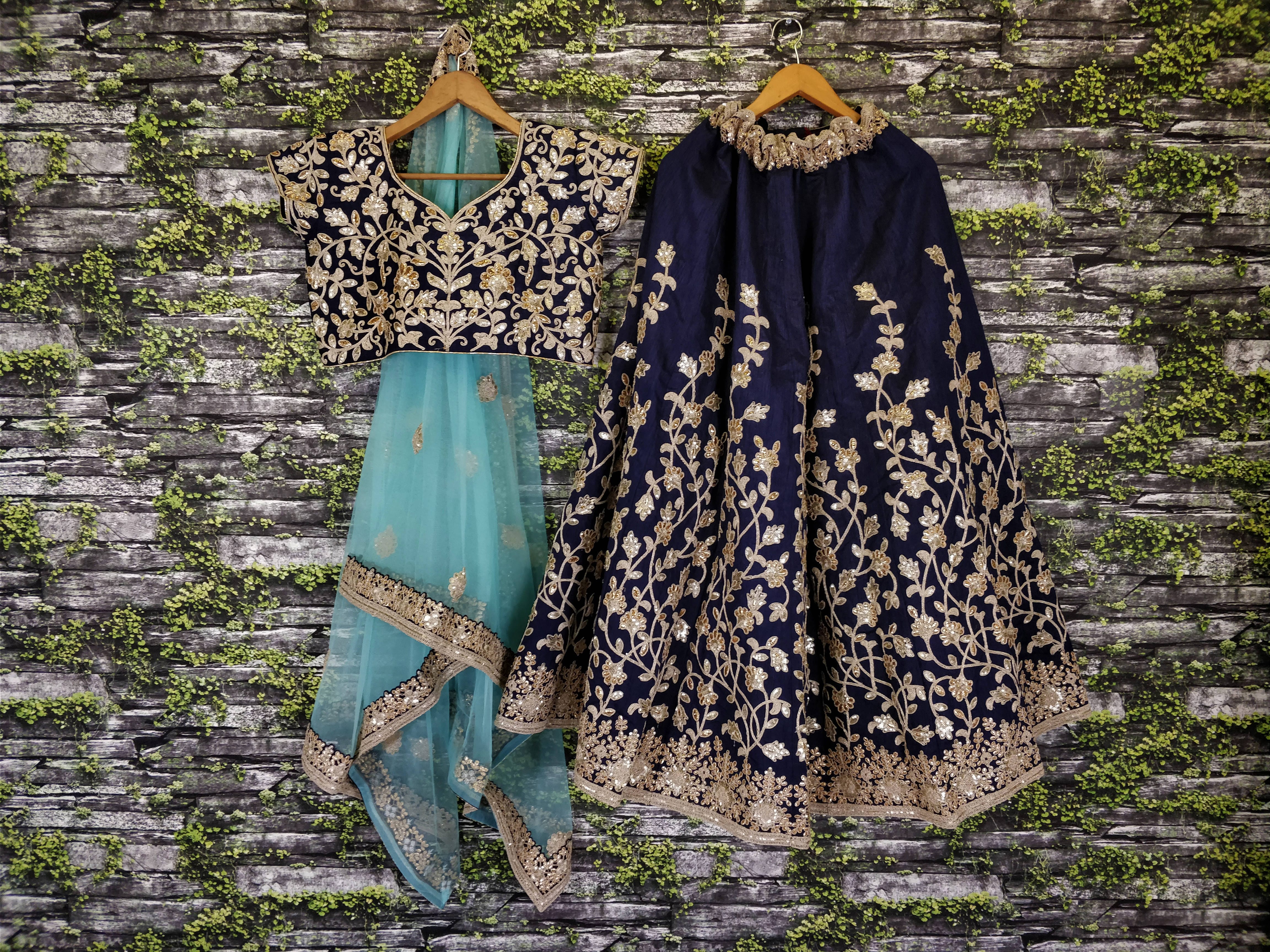 Navy Blue Raw Silk Lehenga Choli with Exquisite Dori, Badla & Sequins Work