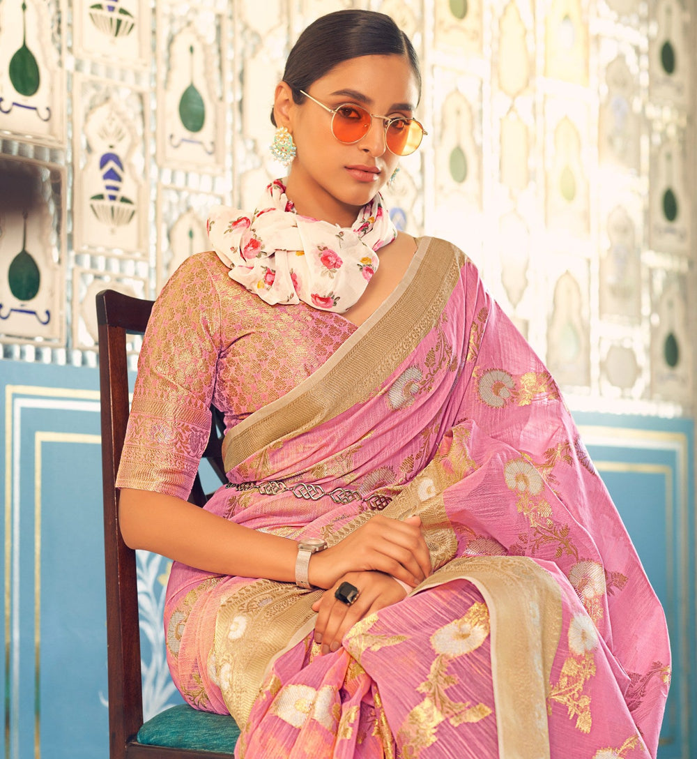 Enchanting Pink Pure Linen Saree: Perfect for Parties and Weddings