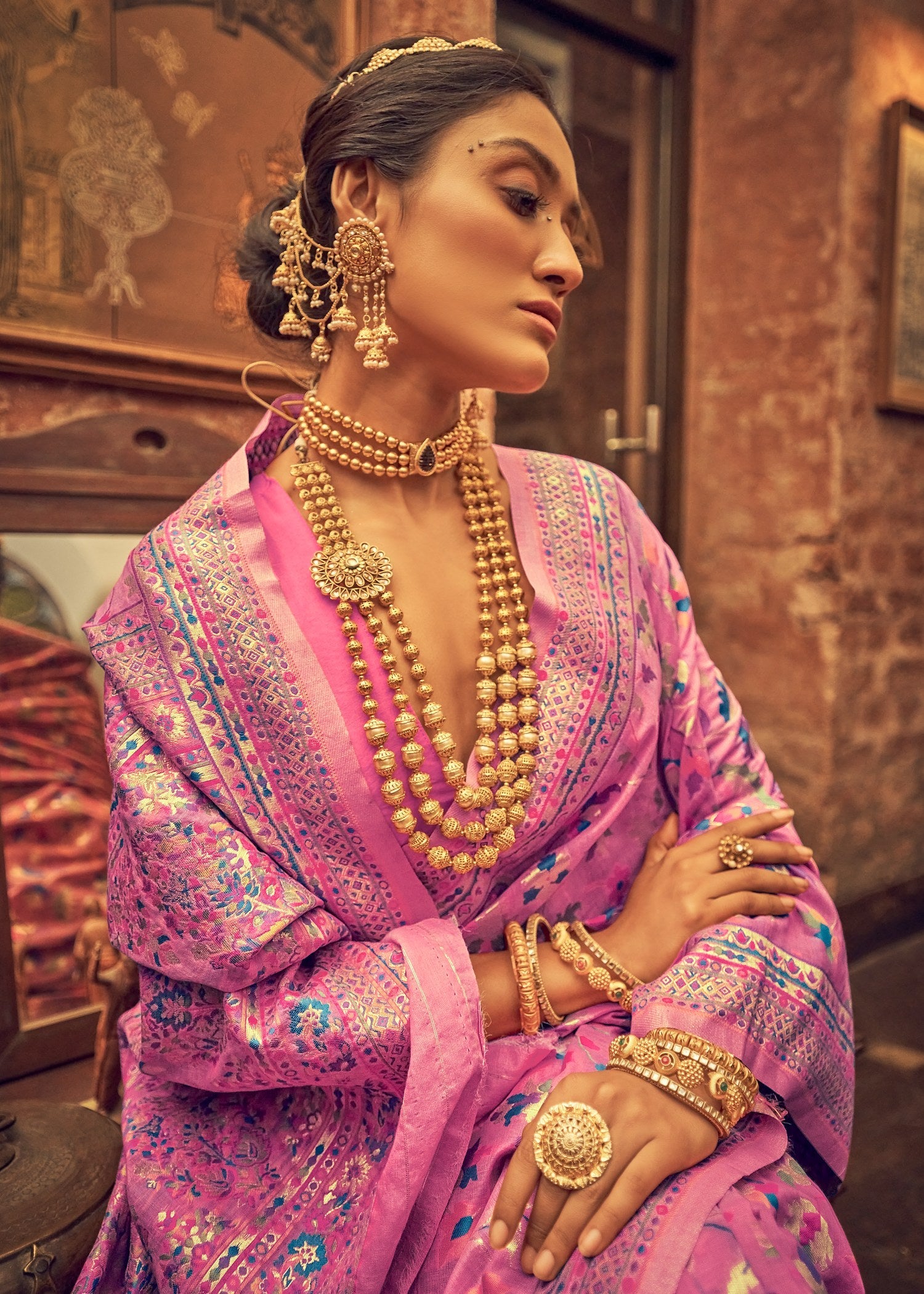 Enchanting Pink Kashmiri Modal Saree: Perfect for Parties and Weddings