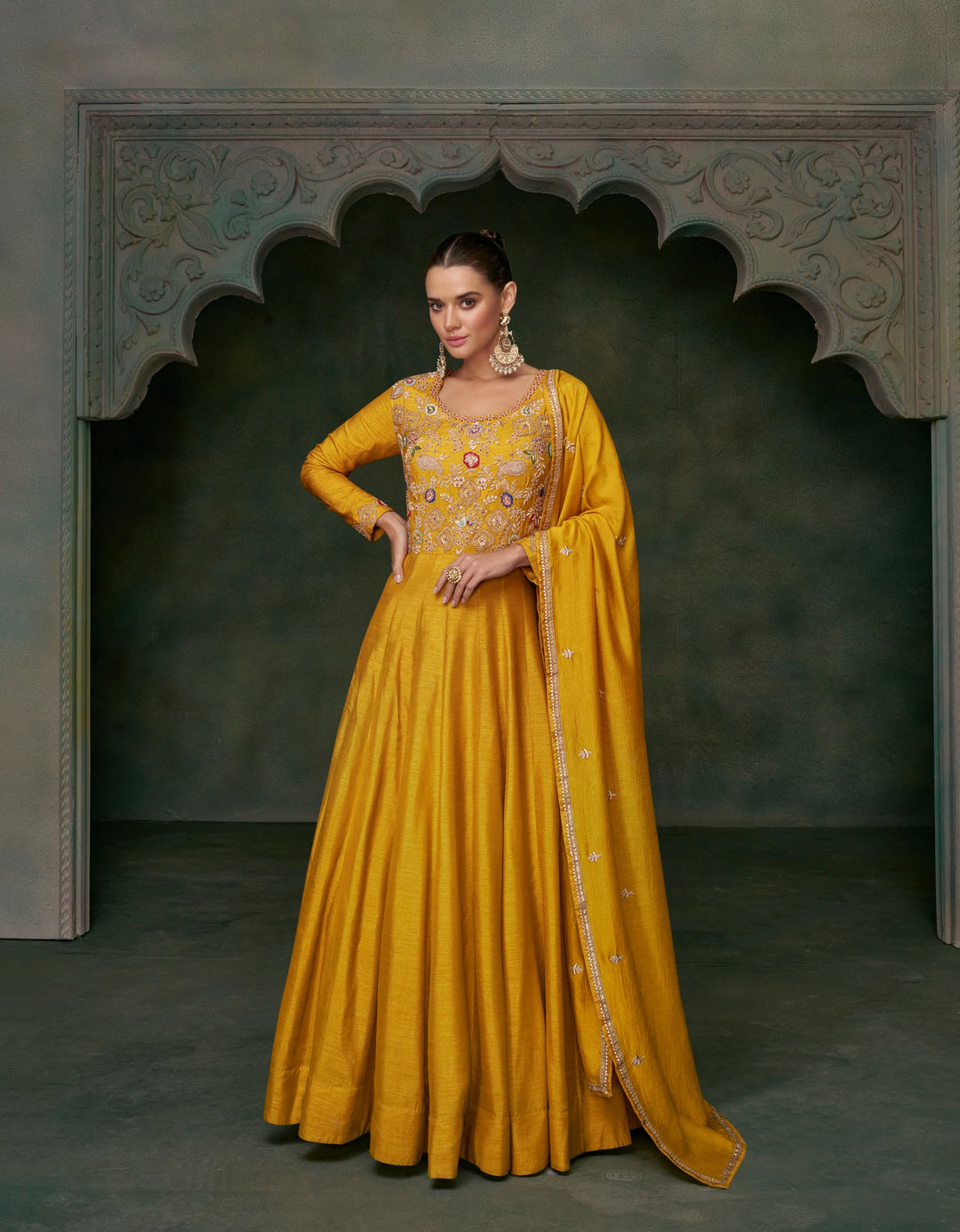 Elegant Yellow Silk Gown: Perfect for Weddings and Parties, Premium Luxury Choice