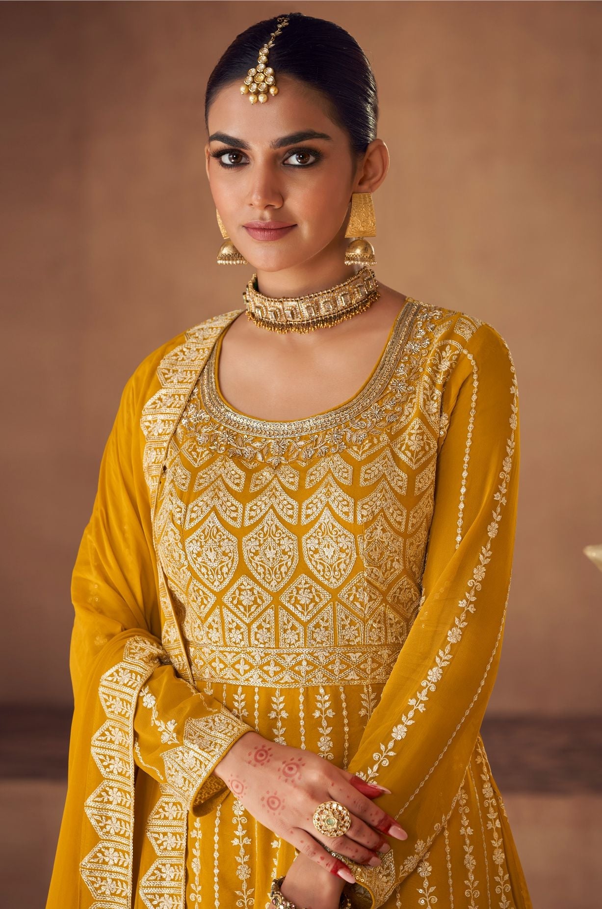 Radiant Yellow Georgette Sharara Salwar Suit with Embroidery for Party & Wedding